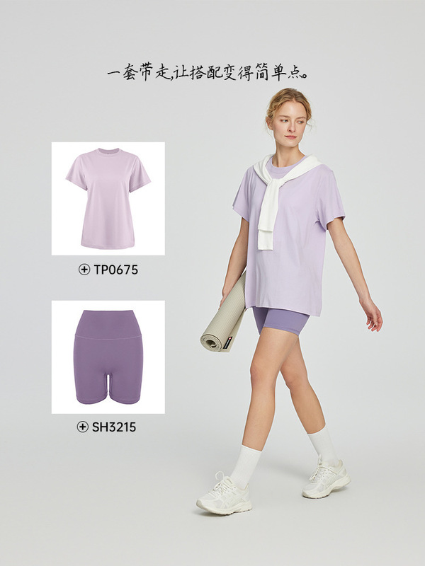 周遊春と夏の新しいアメリカン PIMA ピマコットン女性の半袖ヨガウェア Tシャツスポーツウェアフィットネスウェアルーズ|undefined