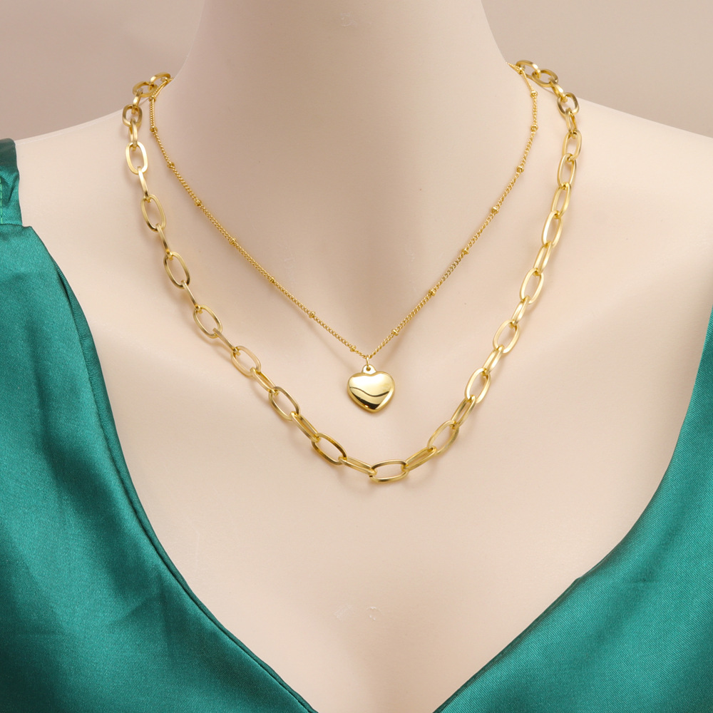 Retro Heart Shape Titanium Steel Plating Layered Necklaces 1 Piece