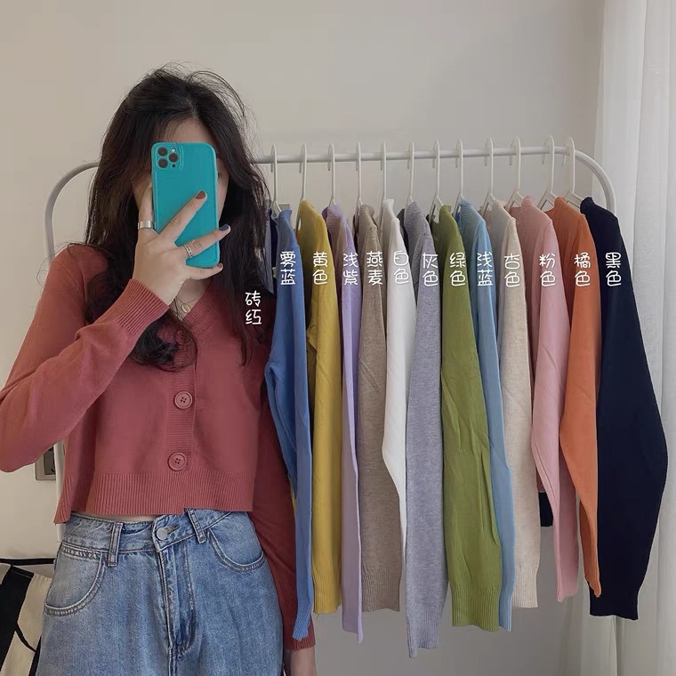 Early Autum Long-Sleeved Knitwear Women's Thin 2025 New V-Neck Short Knitted Cardigan Small Jacket Top