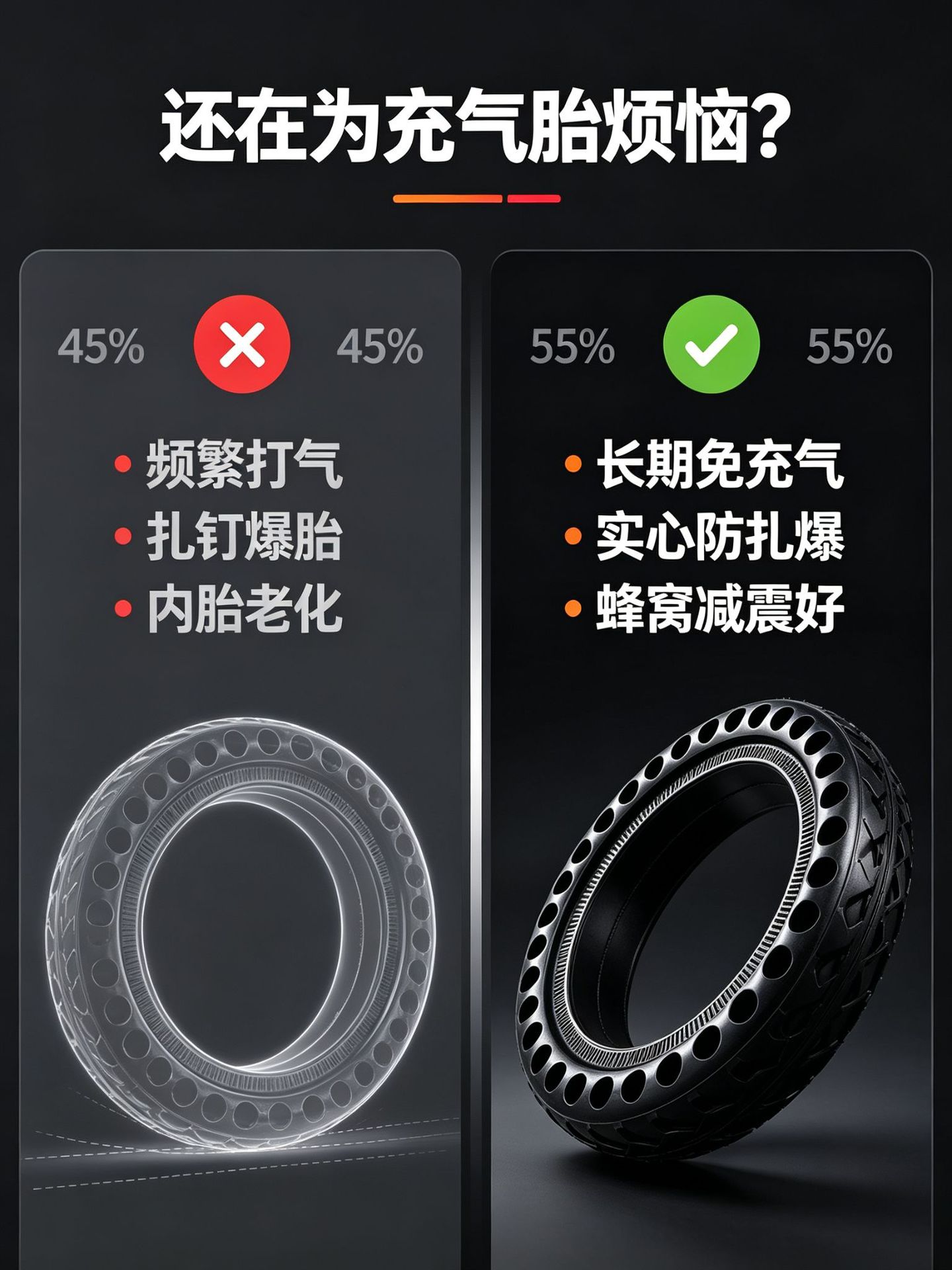 Xiaomi Universal M 365m Electric Scooter 8.5inch Solid Tire 81/2*2 Airless Shock-Absorbing Tire