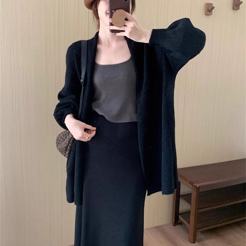 慵懒风中长款毛衣外套女2025秋新款韩版设级感宽松软糯针织衫外套|undefined