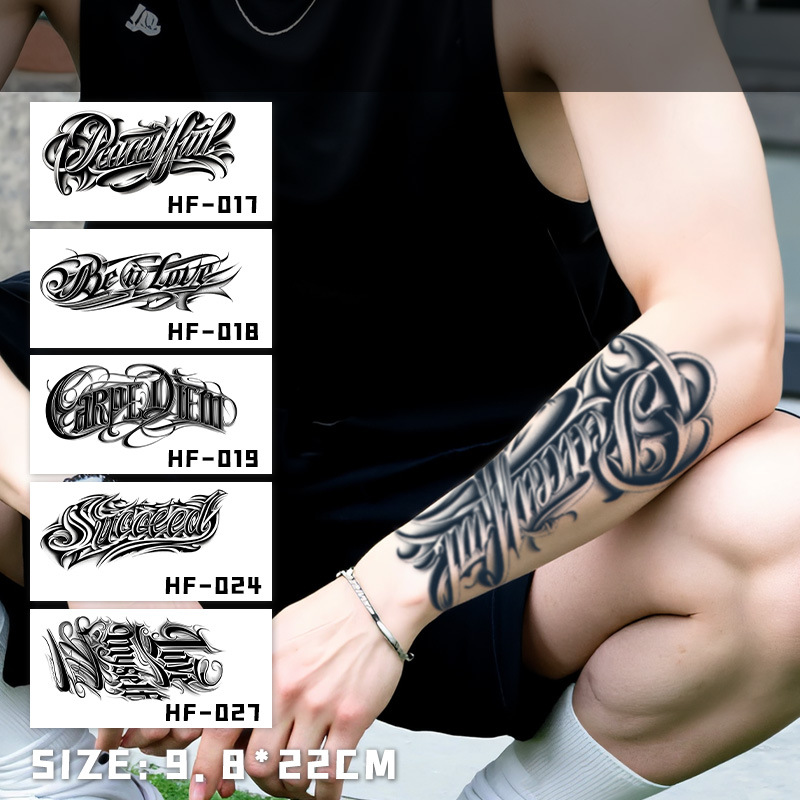 Adhesivos de tatuajes a base de hierbas con letras para hombres, impermeables y de larga duración, sin reflejos, tatuajes semipermanentes, personajes de flores, brazos y hombros femeninos