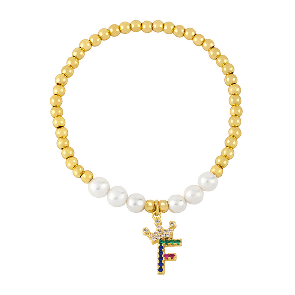 26 English letter bracelet fashion copper beads pearl elastic bracelet