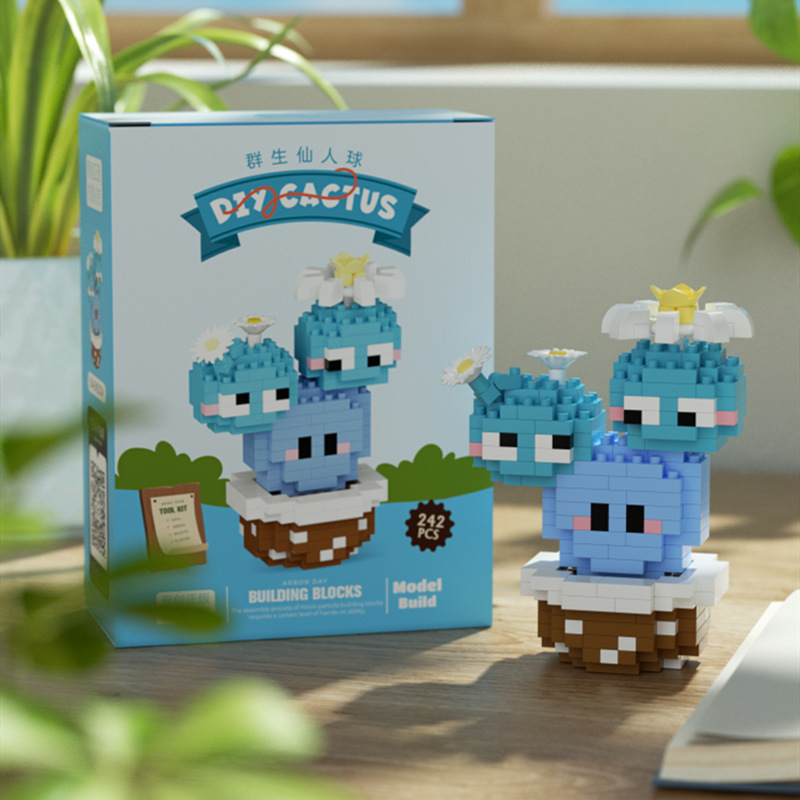 Compatible con la red alta cactus plantas suculentas escritorio decoración creativa para niños niñas ensamblaje juguetes bloques de construcción