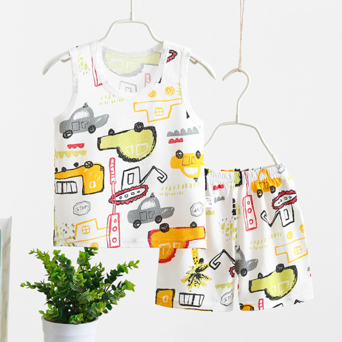 Wechat business new medium and large children's vest suit for boys and girls, street stall vest shorts, Korean style boys' suit, one piece drop shipping