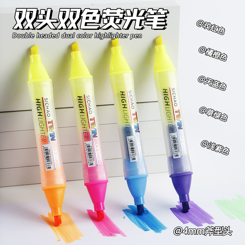 Highlighter Pen triángulo Varilla pluma de doble cabeza transfronteriza recomendar marcador de color pluma de gran capacidad graffiti marcador de color fluorescente