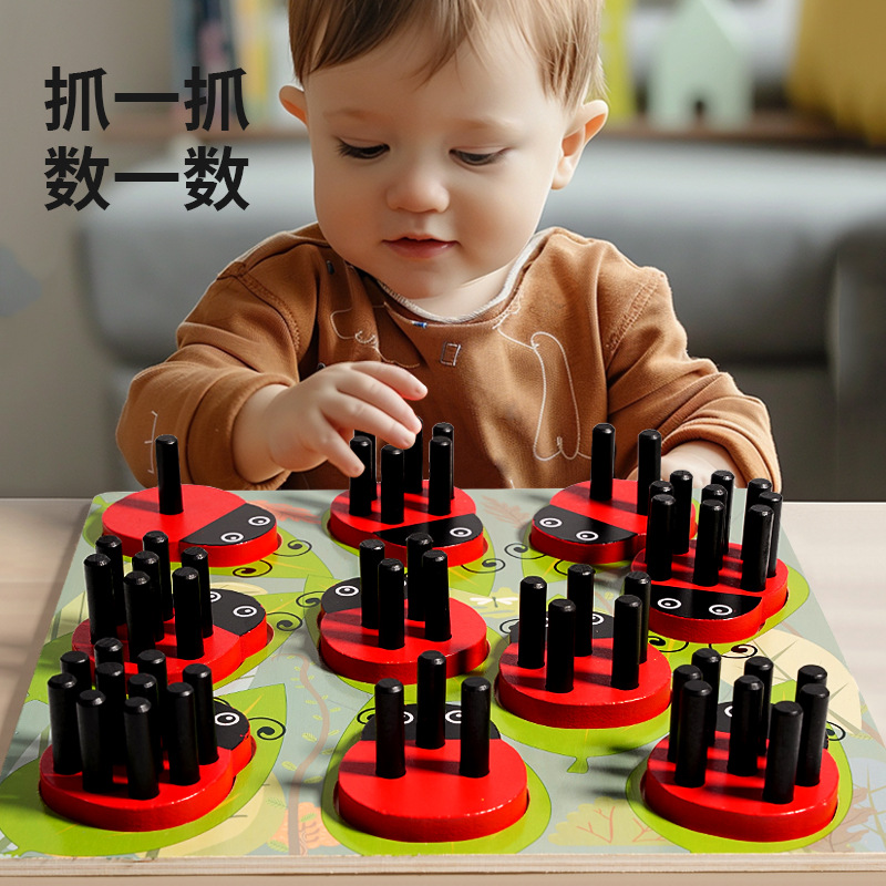 Montessori Digital Enlightenment Madera Ladybug Stick Number Stick Matching Puzzle Educación temprana para niños Número de juguetes cognitivos