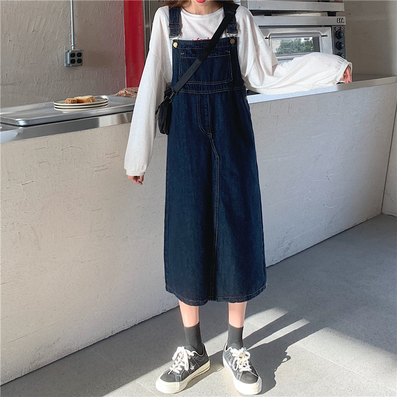 デニムサスペンダースカート レディース 夏新作 ゆったり 韓国風 小柄さん向け きれいめワンピース 着痩せ効果 ロングスカート トレンド ins|undefined