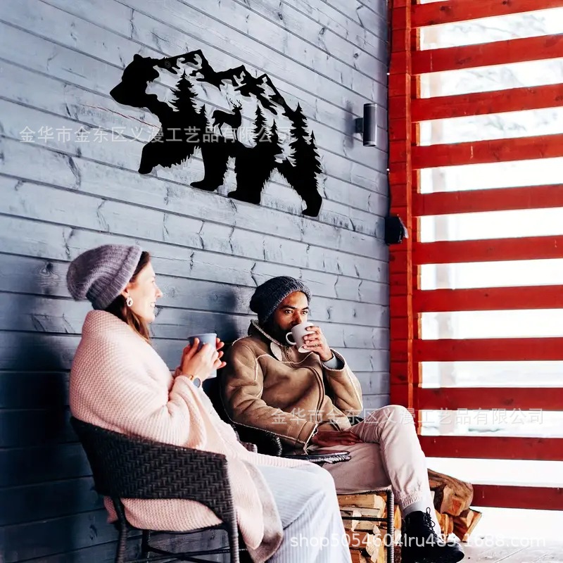 跨境金属熊墙饰黑色乡村森林墙饰，熊图片墙饰狩猎野生动物装饰