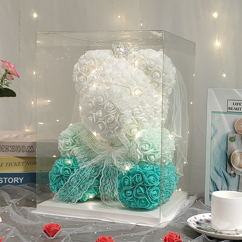 Oso de Rosas Preservadas, Regalo para el Día de San Valentín, Festival Qixi, Regalo de Cumpleaños para Novia, Oso Degradado, Oso de Espuma Floral PE