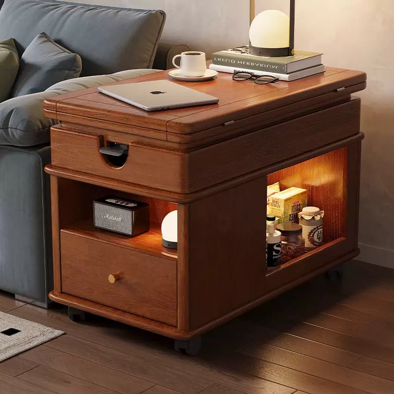 可升降茶几折叠移动推车实木茶台茶桌小户型客厅沙发边柜餐桌两用