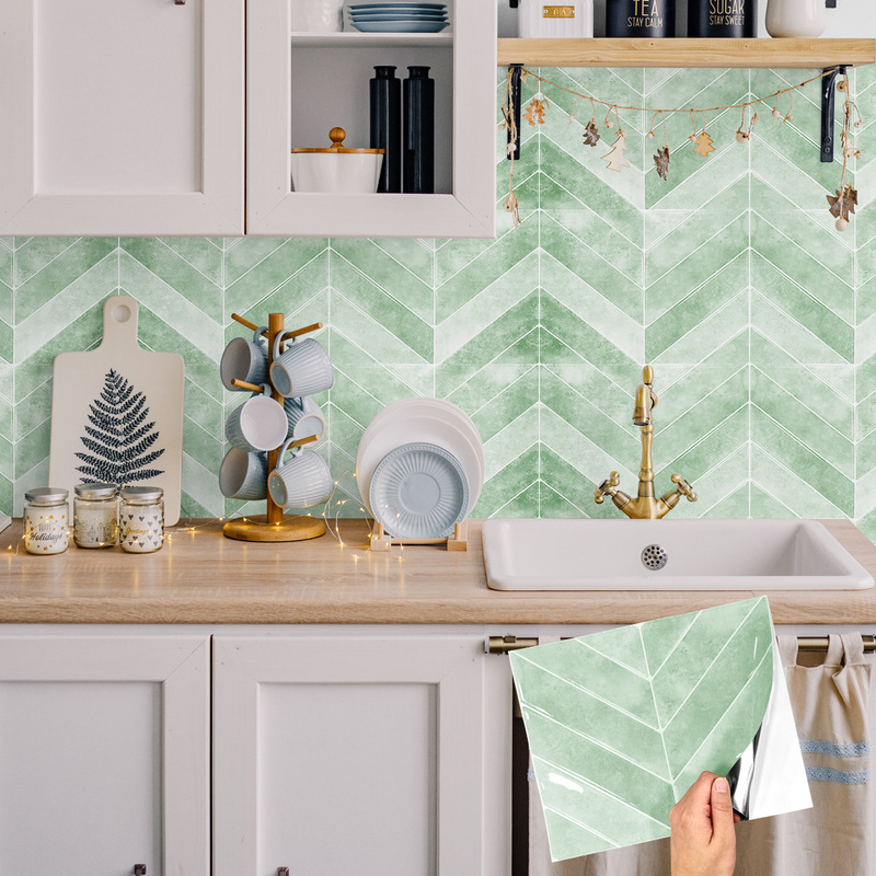 New Cross-border Herringbone Leaves Three-dimensional Self-adhesive Kitchen Anti-fouling Plastic Drop Stickers Home Renovation Tile Stickers