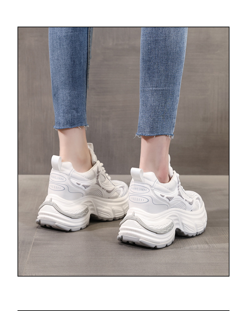 Giày sneaker nữ đế dày tăng chiều cao lưới thoáng khí — Màu trắng chi tiết 16