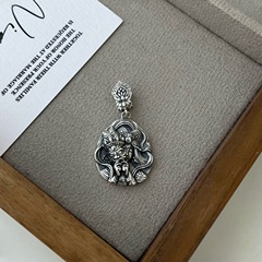 S925純銀扎基拉姆吊墜 男女復古國風小眾設計風格重工財神吊牌