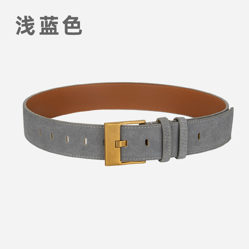 复古真皮宽腰带女士磨砂反绒小众皮带配裙子西装高级感装饰腰封女|undefined