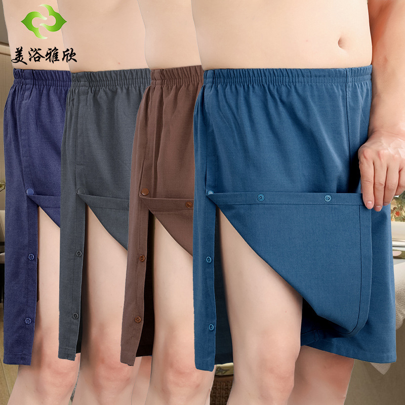 Men's Split Sauna Shorts Bath Center Moxibustion Split Shorts Bath Pants Wholesale Thickened Foot Massage Pants