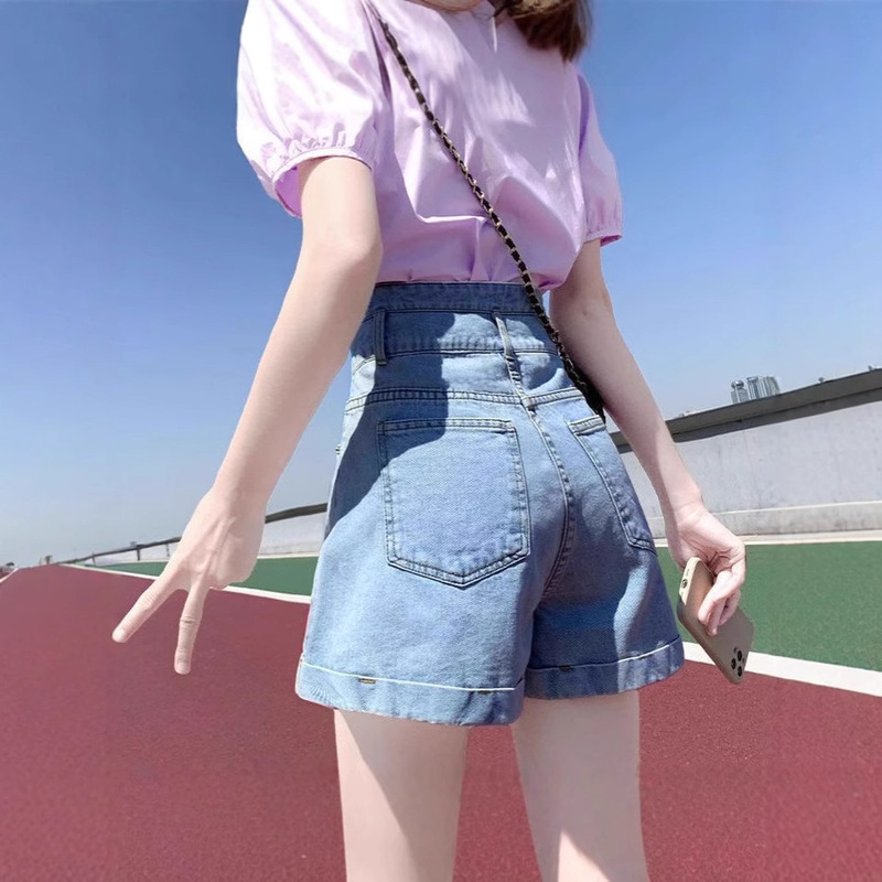 New Women's Super High Waist Denim Shorts Women's 2025 Spring and Summer Korean Style Loose Slimming Student A- Shaped Hot Trendy Pants New Women's Super High Waist Denim Shorts Women's 2025 Spring and Summer Korean Style Loose Slimming Student A- Shaped Hot Trendy Pants