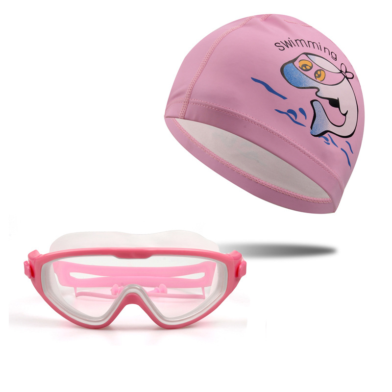 핑크 수영 모자 + 핑크 및 흰색 수영 고글