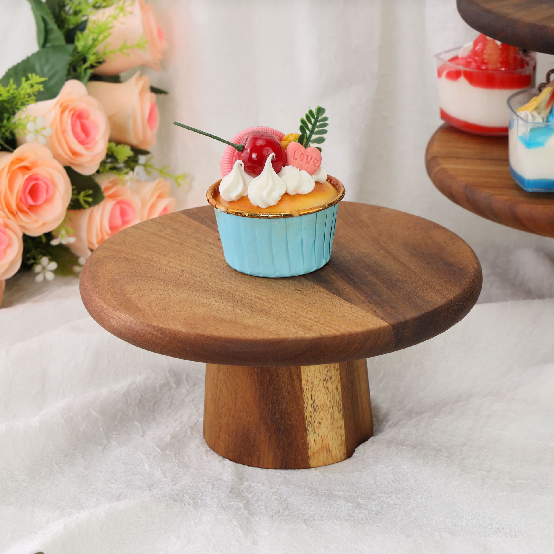 Solid Wood Tall Stand Made of Acacia Wood for Displaying Pastries, Bread, Fruit Tasting Plates, Cake Trays, and Dessert Table Display Racks