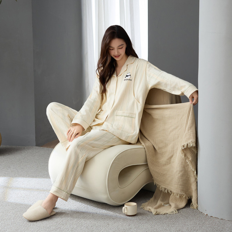 Maternity Pure Cotton Pajamas for Women, Spring and Autumn Nursing Set, Large Size Adjustable Cute Postpartum Long-Sleeve Loungewear