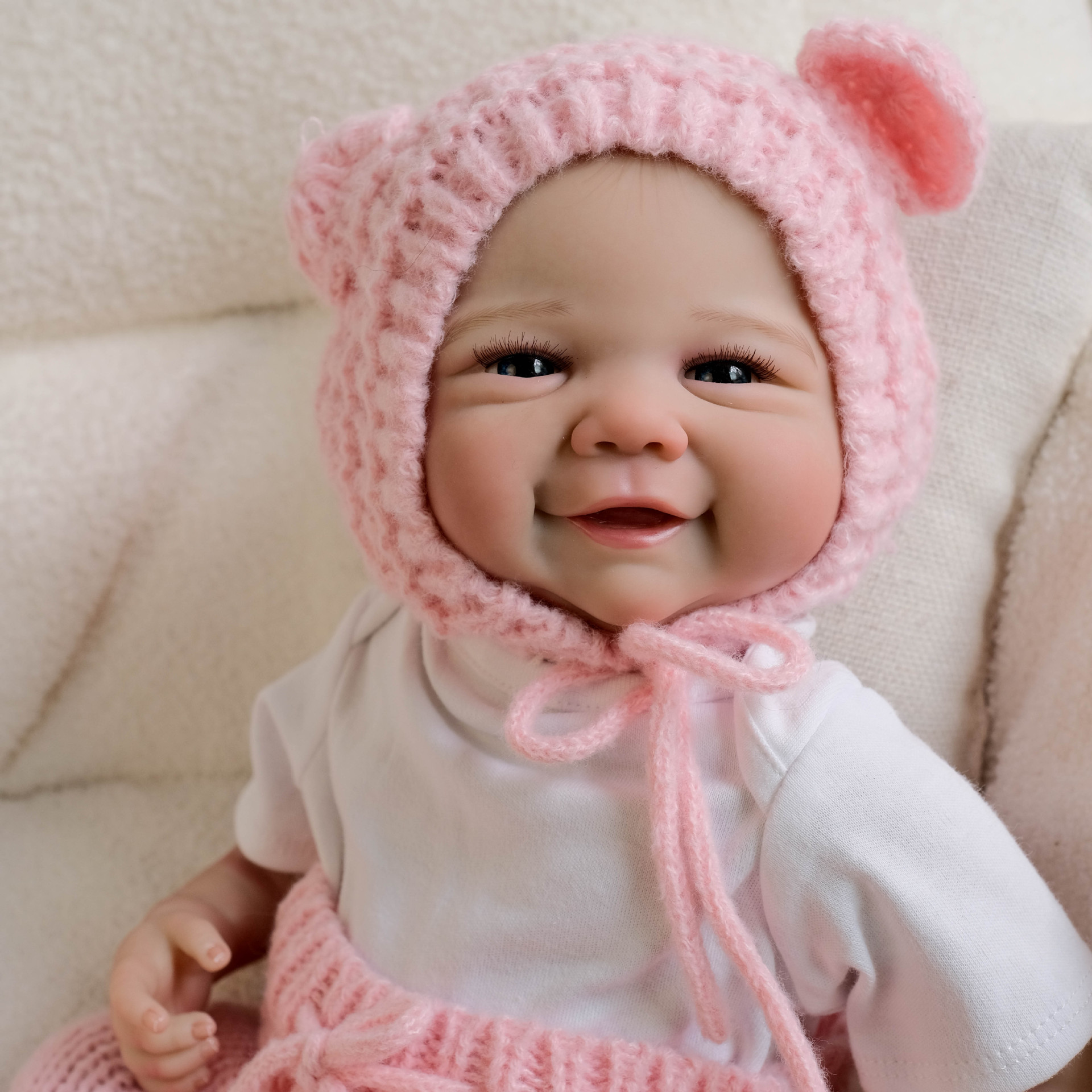 NPK 19 pulgadas rosa oso oreja gorra de lana muñeca de simulación vivienne regalo de vacaciones para niños