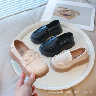 2025 New Spring & Fall Soft Girls' Small Leather Soles Kidsren's Versatile Bean Princess Shoes British Style Loafers
