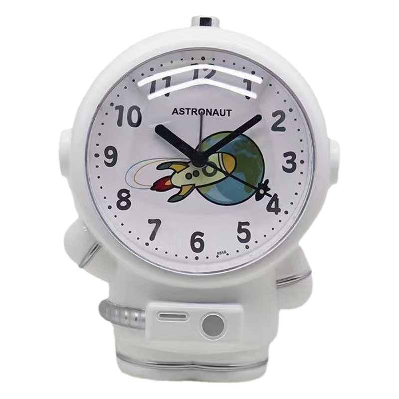 Reloj despertador de voz de los niños de dibujos animados mudo luminoso moda estudiante creativo astronauta asiento reloj noche perezoso cama reloj