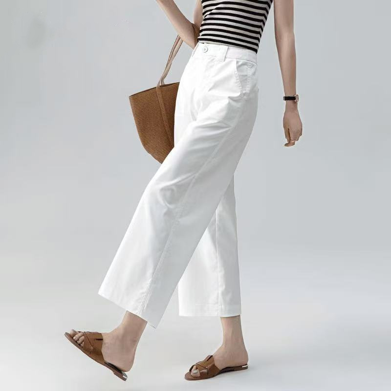 Wide Leg Pants Women's Summer Thin White Casual Straight Pants High Waist Slimming Commuter Loose Cropped Pants