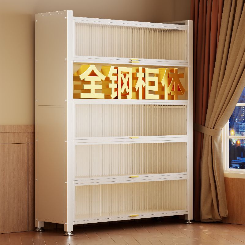 Household Steel Bookcase with Door Dust-Proof Storage Cabinet Kidsren's Multi-Layer Floor-Standing Iron Bookshelf Living Room Storage Rack