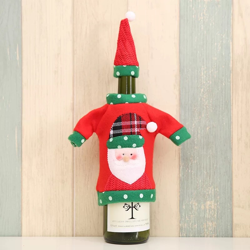 Amazon nuevo Navidad botella de vino cubierta ancianos muñeco de nieve alces botella de vino tinto muebles decoraciones de Navidad adornos de vacaciones
