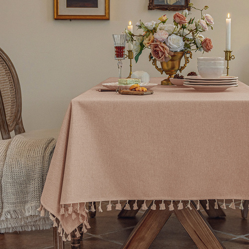 轻奢桌布防水防油免洗感美式纯色棉麻长方形餐桌茶几台布艺