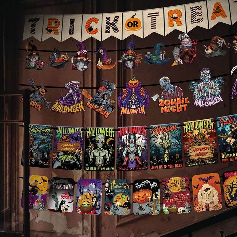 Nuevo Halloween transfronterizo, bandera, calabaza, bruja, fiesta KTV, decoración de papel, decoración del festival de fantasmas, accesorios