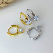 S925纯银镀K金耳扣裸钻手工镶嵌简约耳环跨境时尚耳圈简约几何