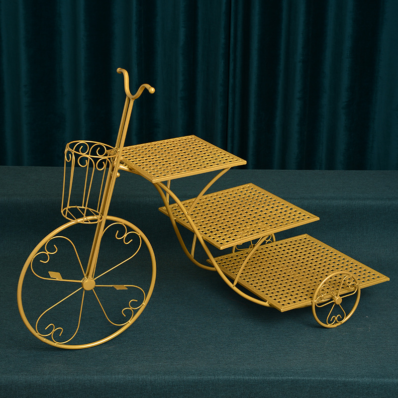 De estilo europeo creativo pastel de hierro soporte cuadrado bicicleta cumpleaños boda merienda soporte de tres capas multi-capa postre soporte de exhibición image 7