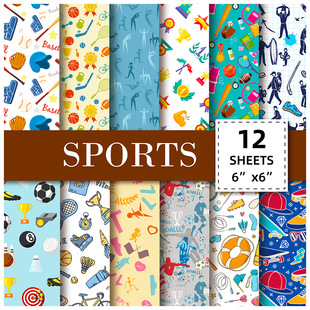 12 Sheets/Pack Sports-Themed Cross-Border New Product Background Journal Scrapbook Ball Material Paper Base Paper