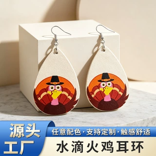 水滴火鸡耳环女感恩节主题卡通耳钩秋季节日派对夸张耳饰ins礼物