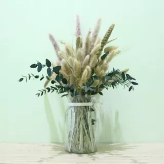 干花花束82PC/束兔尾草小芦苇细叶尤加利小米麒麟草干花潘帕斯草