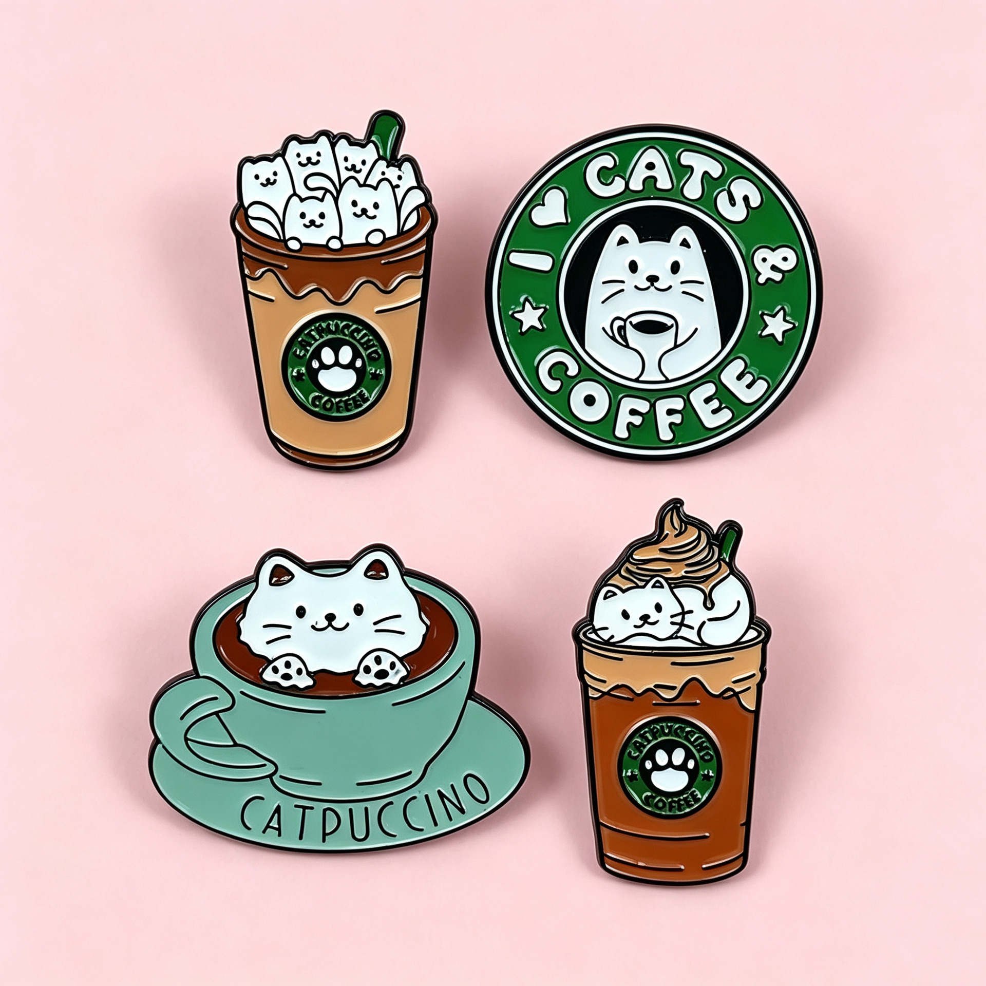 Creative Cat Coffee Cute Brooch Girl Bag Decoration Pendant Cartoon Versatile Alloy Accessory Badge Wholesale