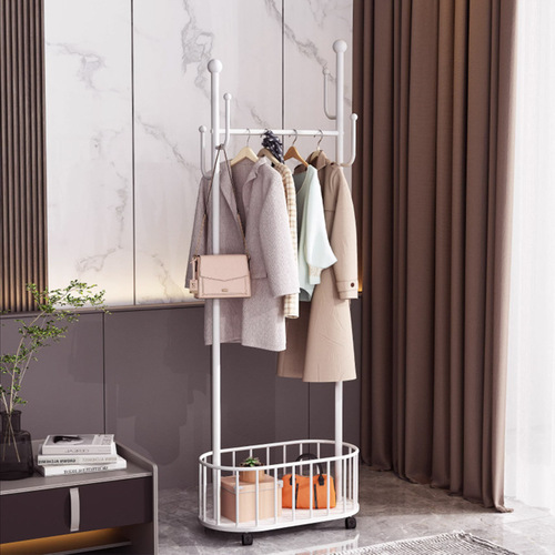 Foyer coat rack floor-standing household clothes rack with wheels mobile storage rack light luxury bedroom corner storage clothes drying rack