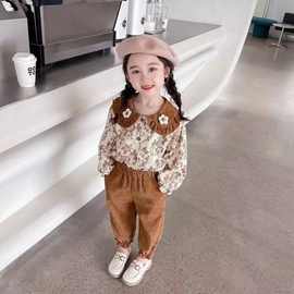 女童秋装套装2025新款儿童碎花上衣春秋宝宝洋气时髦两件套现货棉