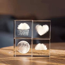 水晶3D内雕定制方体内雕雨点云朵爱心月球太阳系立方工艺品摆件