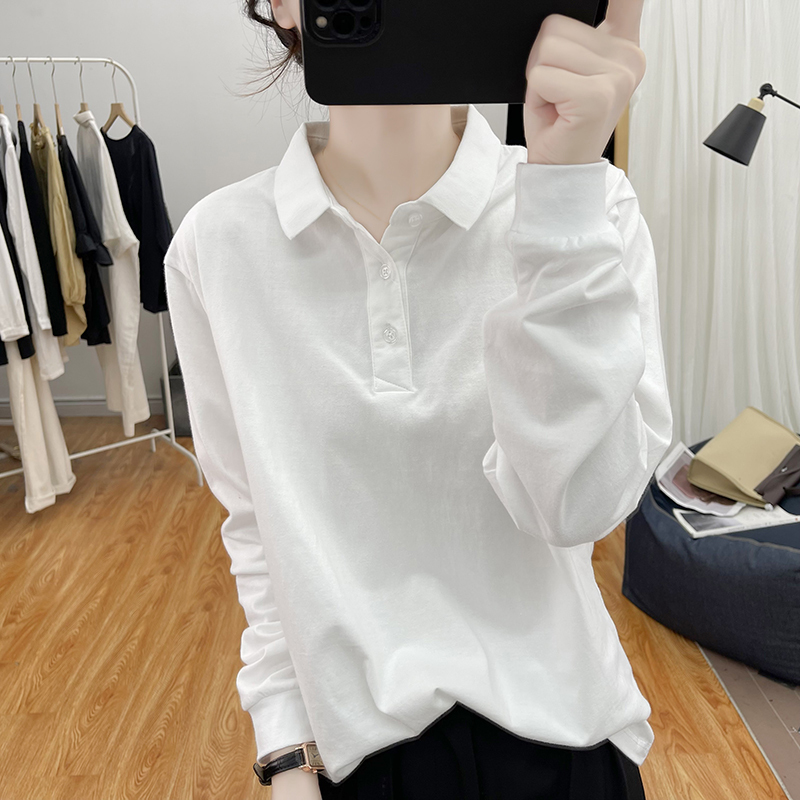 Spring and Autumn Premium Loose Lapel Long Sleeve T-Shirt for Women 2026 Korean Style Slimming Top Retro Base Polo Shirt Spring and Autumn Premium Loose Lapel Long Sleeve T-Shirt for Women 2026 Korean Style Slimming Top Retro Base Polo Shirt