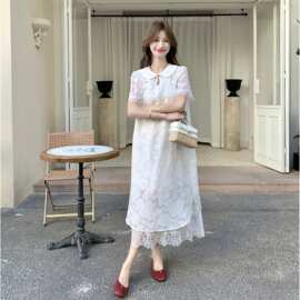 甜美风白色娃娃领蕾丝连衣裙女2026夏季新款小个子时尚减龄初恋裙