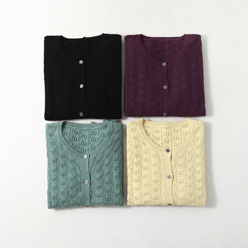 Commuting Top Spring & Fall Cardigan Silk Cotton Cashmere Blended Top Loose Version Knitted Sweater Jacket