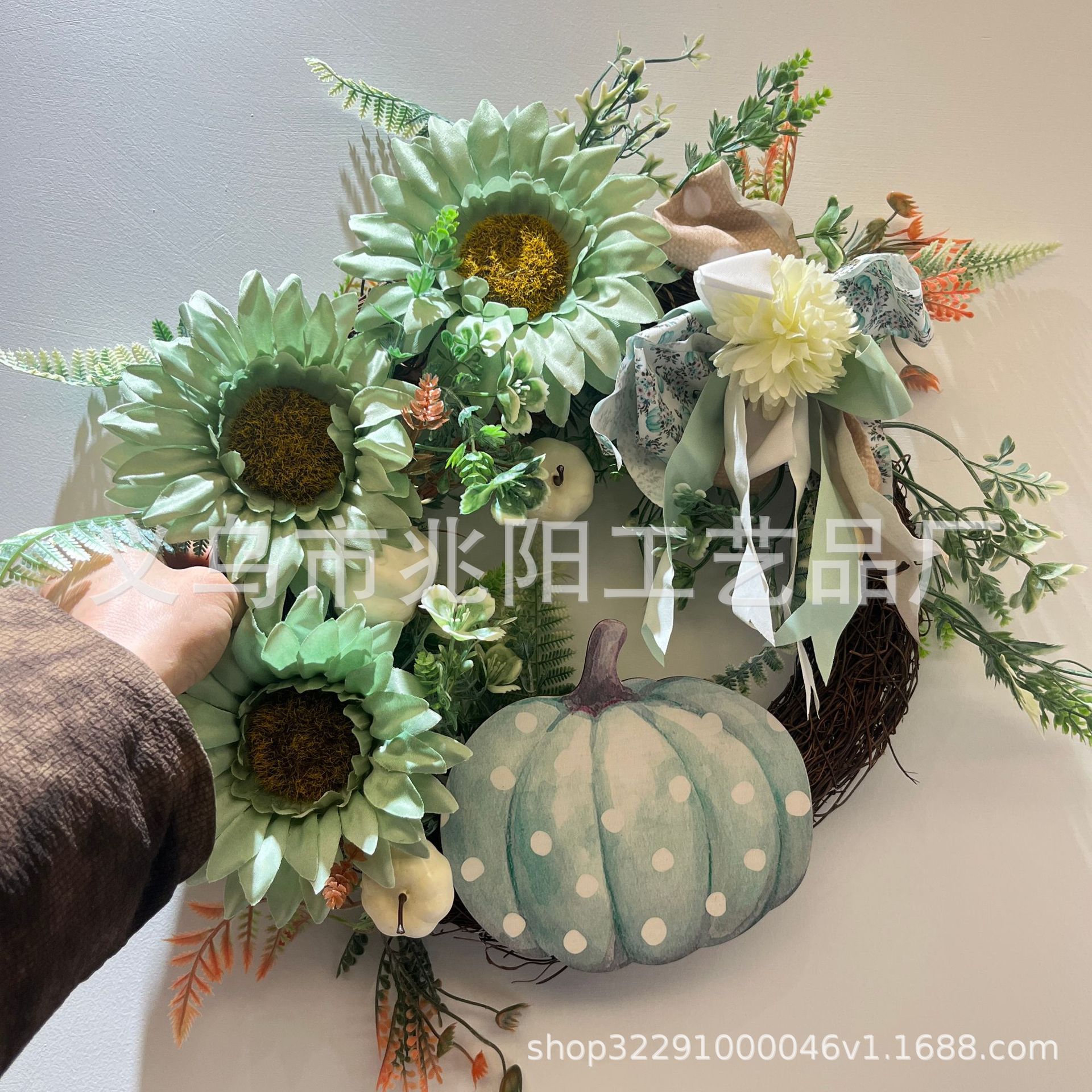 1 nuevos productos transfronterizos Amazon Halloween otoño calabaza bayas puertas colgadas Círculo de la cosecha flores de Acción de Gracias