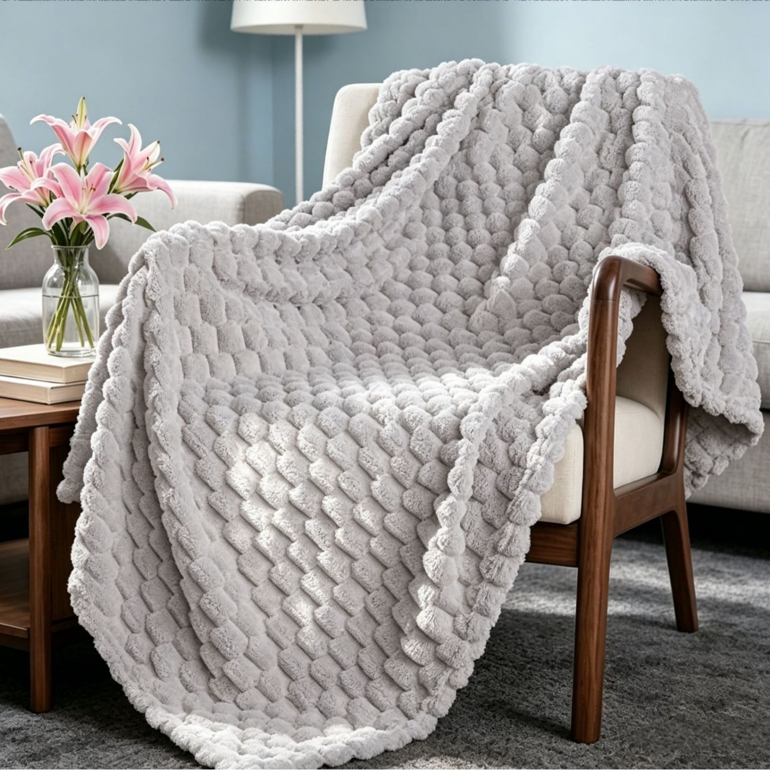 Manta Tejida Térmica para Siesta Jacquard 3D de Poliéster y Franela para Oficina y Dormitorio