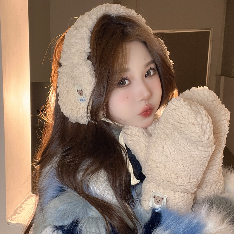 Autumn/Winter 2022 Plush Cute Bear Ears Hood for Warmth and Protection, Foldable Student Lamb Fur Ear Cover