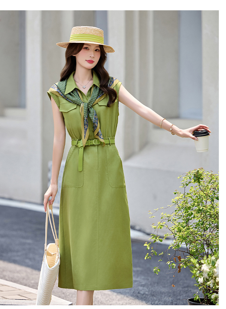 Đầm maxi nữ cổ bẻ tay ngắn dáng suông kèm khăn lụa AH8635 — Màu ảnh chi tiết 15