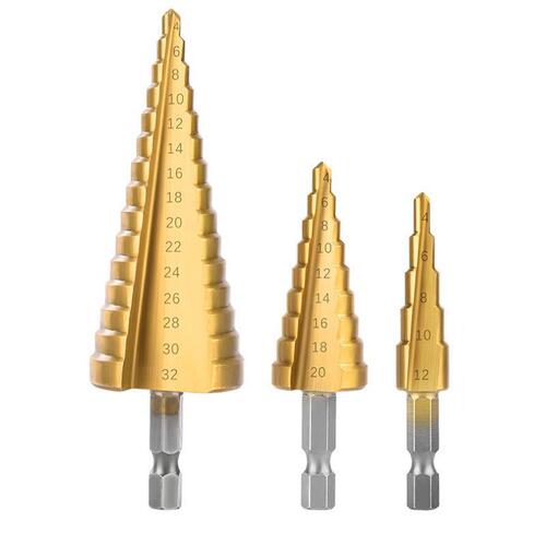 Pagoda drill set 3PC hexagonal handle step drill metric cloth bag metal fixed-point drilling step pagoda drill batch