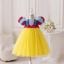 欧美女童连衣裙白雪公主娃娃泡泡袖蓬蓬网纱演出裙儿童礼服公主裙